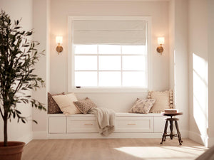 Janie 5" One Light Wall Sconce, Brushed Natural Brass / Fabric Drum Shade