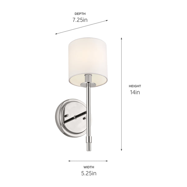 Janie 5" One Light Wall Sconce, Polished Nickel / Fabric Drum Shade