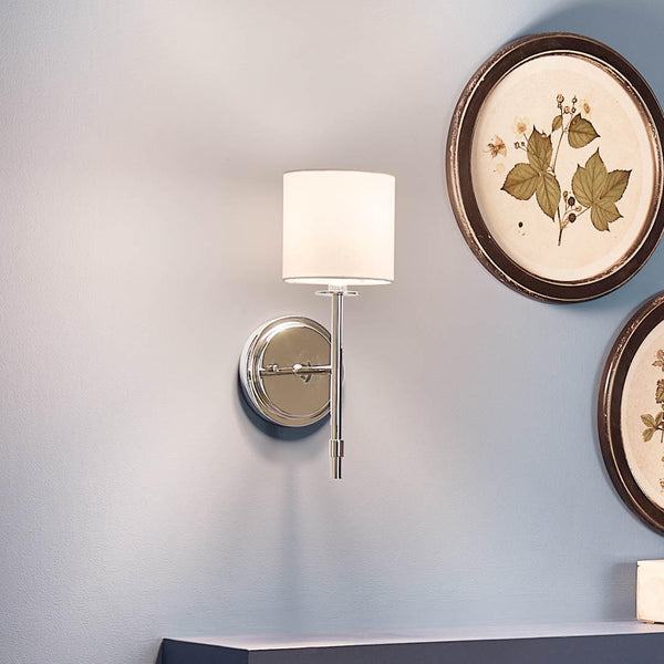 Janie 5" One Light Wall Sconce, Polished Nickel / Fabric Drum Shade