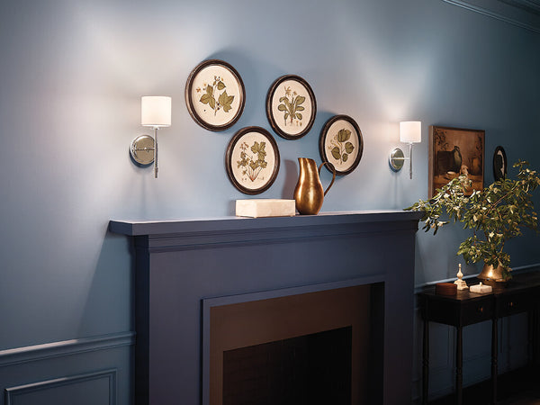 Janie 5" One Light Wall Sconce, Polished Nickel / Fabric Drum Shade