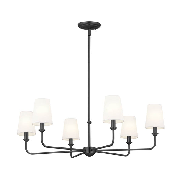 Mariella 32" 6 Light Chandelier, Black / Fabric Bell Shade