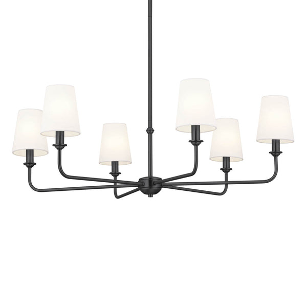 Mariella 32" Six Lights Chandelier, Black / Fabric Bell Shade
