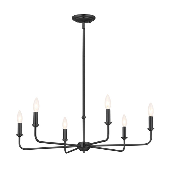 Mariella 32" Six Lights Chandelier, Black / Fabric Bell Shade