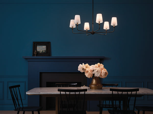 Mariella 32" Six Lights Chandelier, Black / Fabric Bell Shade