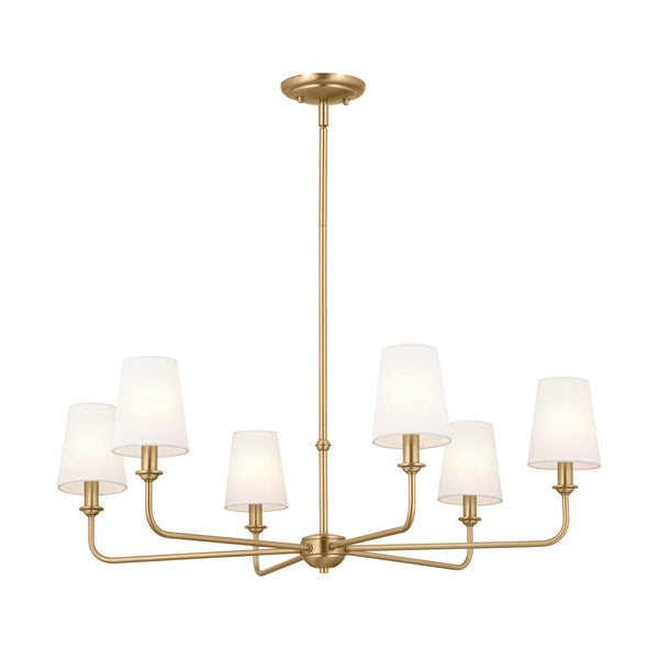Mariella 32" 6 Light Chandelier, Brushed Natural Brass / Fabric Bell Shade