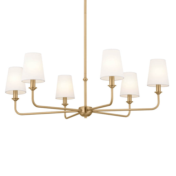 Mariella 32" Six Lights Chandelier, Brushed Natural Brass / Fabric Bell Shade