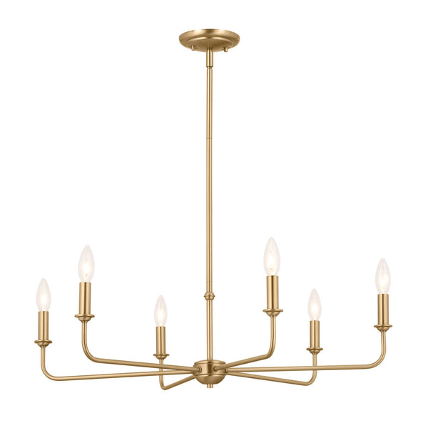Mariella 32" Six Lights Chandelier, Brushed Natural Brass / Fabric Bell Shade