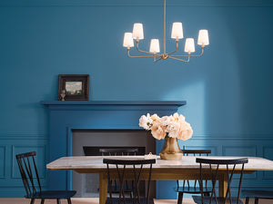 Mariella 32" Six Lights Chandelier, Brushed Natural Brass / Fabric Bell Shade