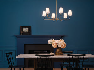 Mariella 32" Six Lights Chandelier, Brushed Natural Brass / Fabric Bell Shade