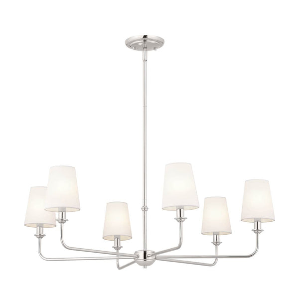Mariella 32" 6 Light Chandelier, Polished Nickel / Fabric Bell Shade