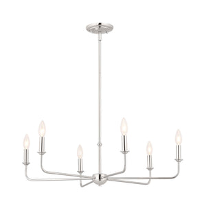 Mariella 32" Six Lights Chandelier, Polished Nickel / Fabric Bell Shade