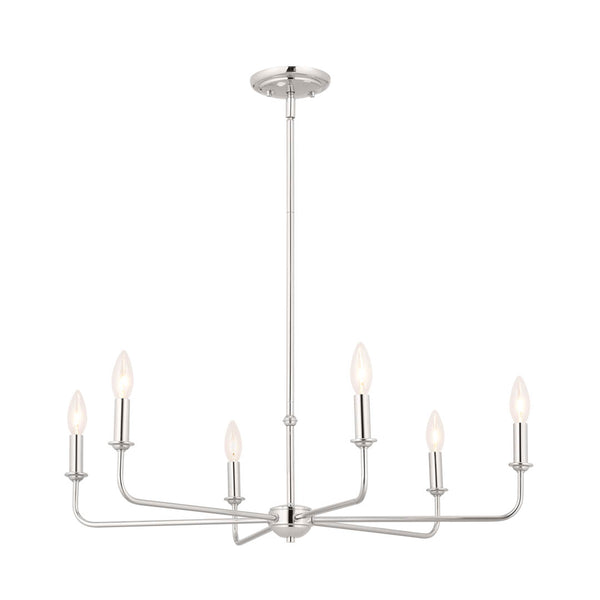 Mariella 32" Six Lights Chandelier, Polished Nickel / Fabric Bell Shade
