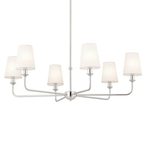 Mariella 32" Six Lights Chandelier, Polished Nickel / Fabric Bell Shade