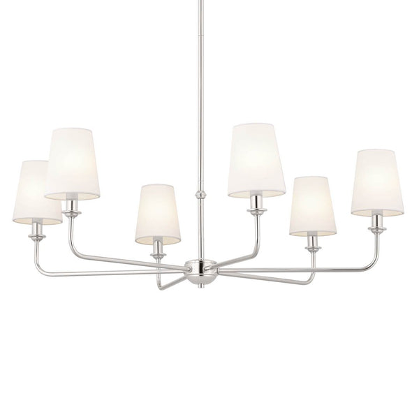 Mariella 32" Six Lights Chandelier, Polished Nickel / Fabric Bell Shade