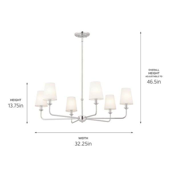 Mariella 32" Six Lights Chandelier, Polished Nickel / Fabric Bell Shade