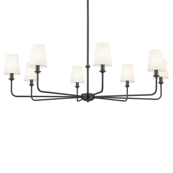 Mariella 43" Eight Lights Chandelier, Black / Fabric Bell Shade
