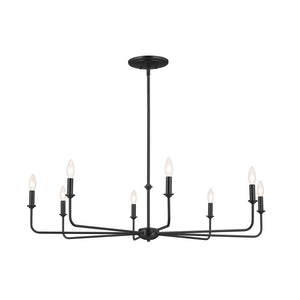 Mariella 43" Eight Lights Chandelier, Black / Fabric Bell Shade