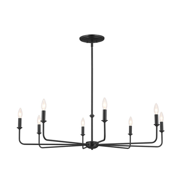 Mariella 43" Eight Lights Chandelier, Black / Fabric Bell Shade