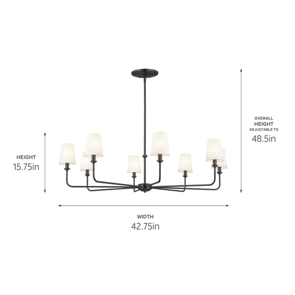 Mariella 43" Eight Lights Chandelier, Black / Fabric Bell Shade
