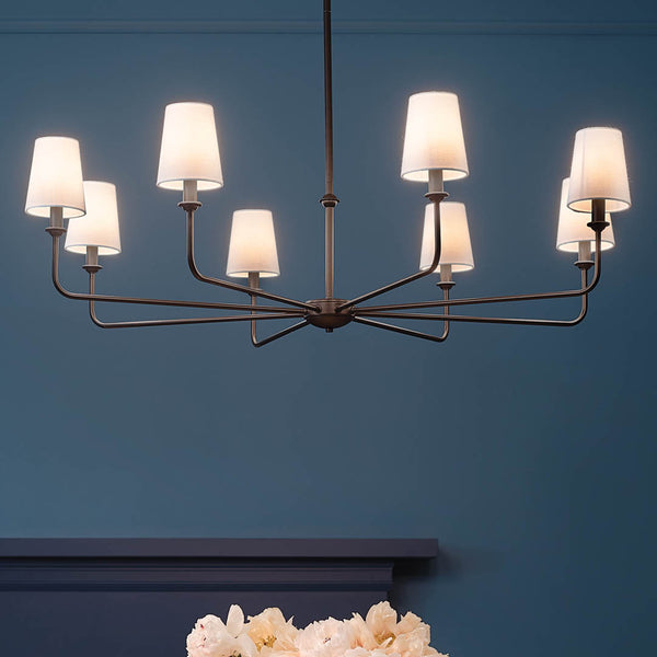 Mariella 43" Eight Lights Chandelier, Black / Fabric Bell Shade