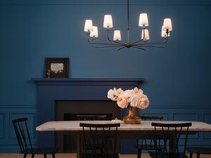 Mariella 43" Eight Lights Chandelier, Black / Fabric Bell Shade