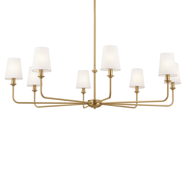 Mariella 43" Eight Lights Chandelier, Brushed Natural Brass / Fabric Bell Shade