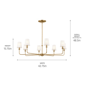 Mariella 43" Eight Lights Chandelier, Brushed Natural Brass / Fabric Bell Shade