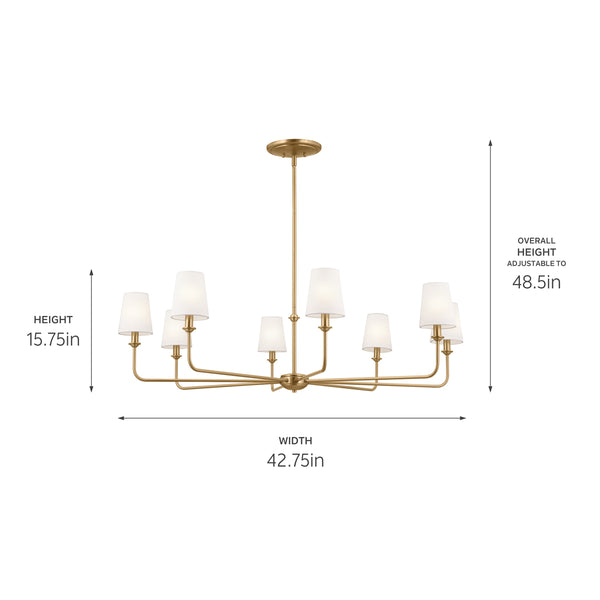 Mariella 43" Eight Lights Chandelier, Brushed Natural Brass / Fabric Bell Shade