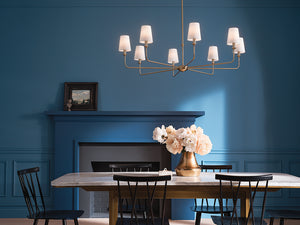 Mariella 43" Eight Lights Chandelier, Brushed Natural Brass / Fabric Bell Shade