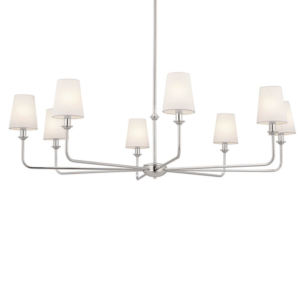Mariella 43" Eight Lights Chandelier, Polished Nickel / Fabric Bell Shade