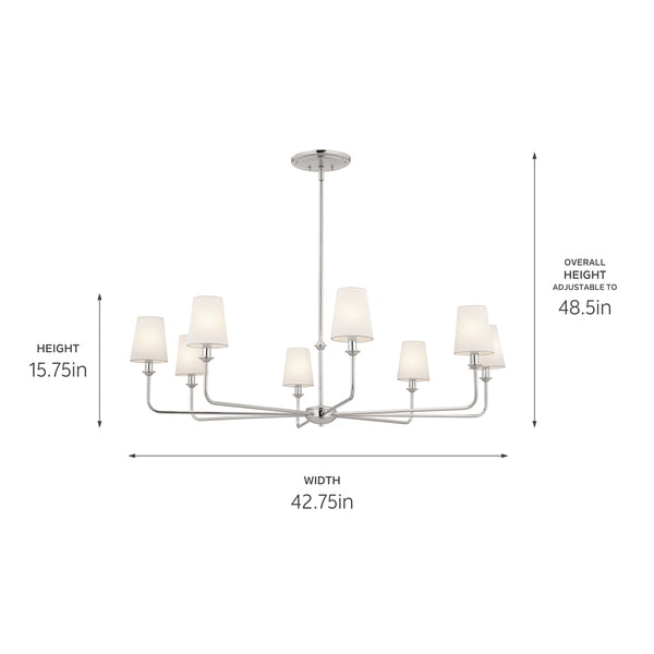 Mariella 43" Eight Lights Chandelier, Polished Nickel / Fabric Bell Shade