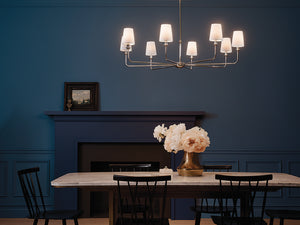 Mariella 43" Eight Lights Chandelier, Polished Nickel / Fabric Bell Shade