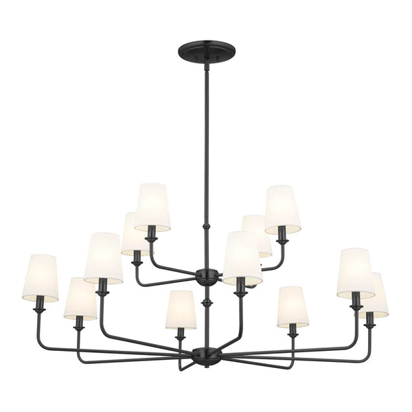 Mariella 43" 12 Light Chandelier, Black / Fabric Bell Shade