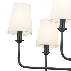 Mariella 43" Twelve Lights Chandelier, Black / Fabric Bell Shade