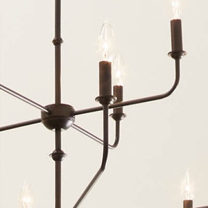 Mariella 43" Twelve Lights Chandelier, Black / Fabric Bell Shade