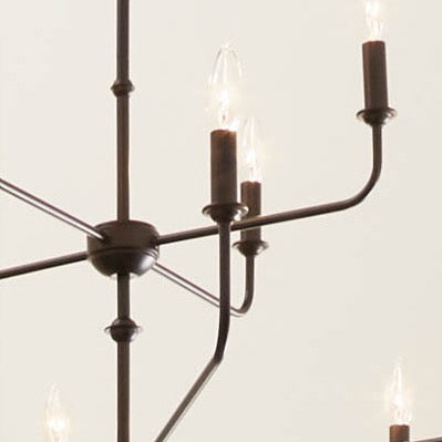 Mariella 43" Twelve Lights Chandelier, Black / Fabric Bell Shade