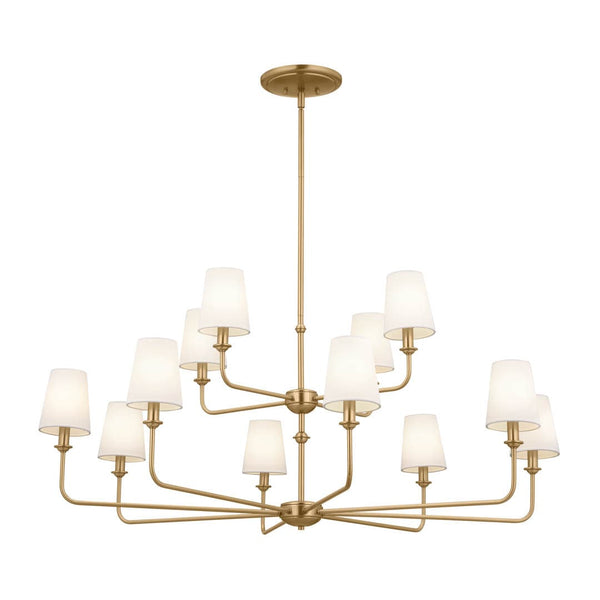 Mariella 43" 12 Light Chandelier, Brushed Natural Brass / Fabric Bell Shade
