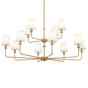 Mariella 43" Twelve Lights Chandelier, Brushed Natural Brass / Fabric Bell Shade