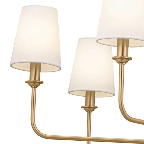 Mariella 43" Twelve Lights Chandelier, Brushed Natural Brass / Fabric Bell Shade