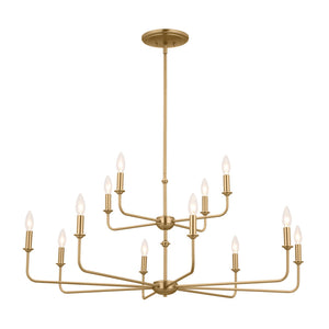 Mariella 43" Twelve Lights Chandelier, Brushed Natural Brass / Fabric Bell Shade