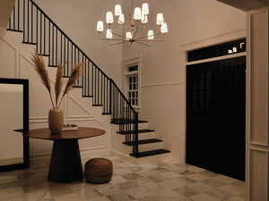 Mariella 43" Twelve Lights Chandelier, Brushed Natural Brass / Fabric Bell Shade