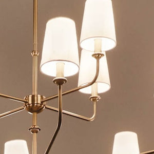 Mariella 43" Twelve Lights Chandelier, Brushed Natural Brass / Fabric Bell Shade