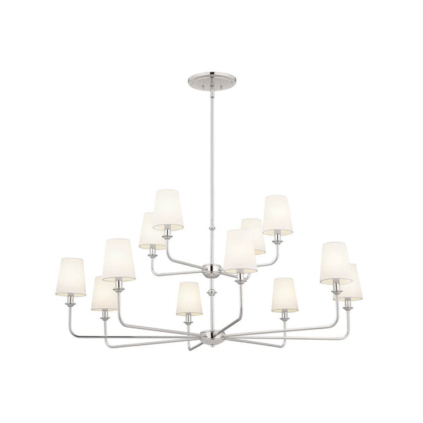 Mariella 43" 12 Light Chandelier, Polished Nickel / Fabric Bell Shade