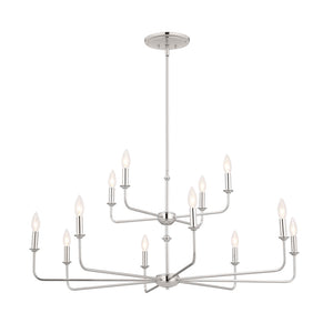 Mariella 43" Twelve Lights Chandelier, Polished Nickel / Fabric Bell Shade