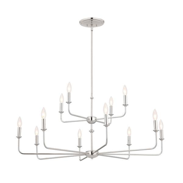 Mariella 43" Twelve Lights Chandelier, Polished Nickel / Fabric Bell Shade