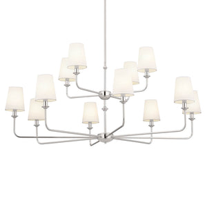 Mariella 43" Twelve Lights Chandelier, Polished Nickel / Fabric Bell Shade