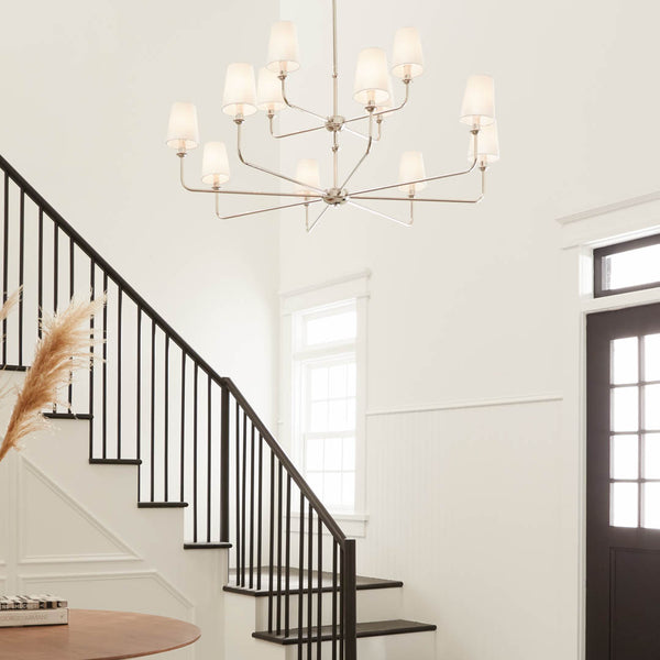 Mariella 43" Twelve Lights Chandelier, Polished Nickel / Fabric Bell Shade