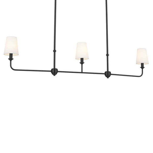 Mariella 4" Three Lights Linear Chandelier, Black / Fabric Bell Shade