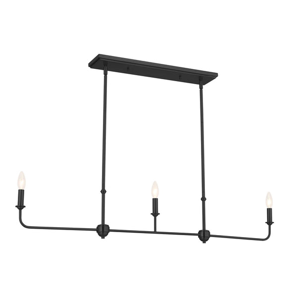 Mariella 4" Three Lights Linear Chandelier, Black / Fabric Bell Shade