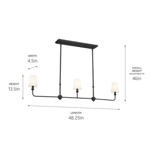 Mariella 4" Three Lights Linear Chandelier, Black / Fabric Bell Shade